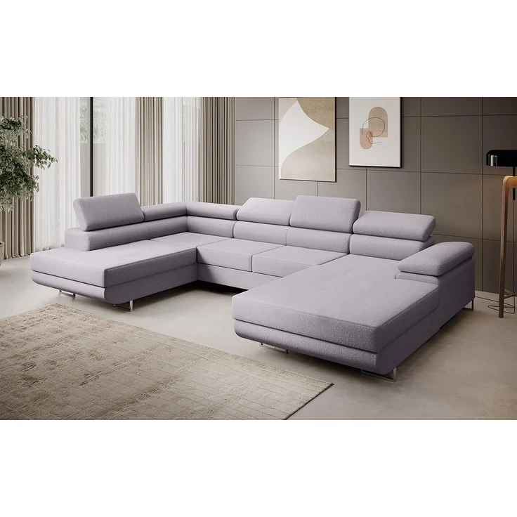 Ecksofa MARGO U- Form, moderne Couch mit Schlaffunktion, verstellbare Kopfstützen, zwei Bettkästen, große Polstercouch – Vogue 14, 72 x 203 x 347 cm – Bild 1