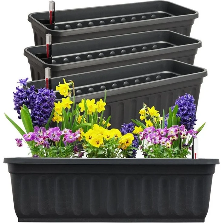 Hausfelder Blumenkasten Balkonkasten mit Wasserstandsanzeiger, Pflanzkasten 4er Set, 60cm (4er Set, 4 St, Jedes Set enthält: Füllstandsanzeiger, Boden, Pflanzkasten), Blumenkästen UV- und witterungsbeständig für innen und außen, matt – Bild 4