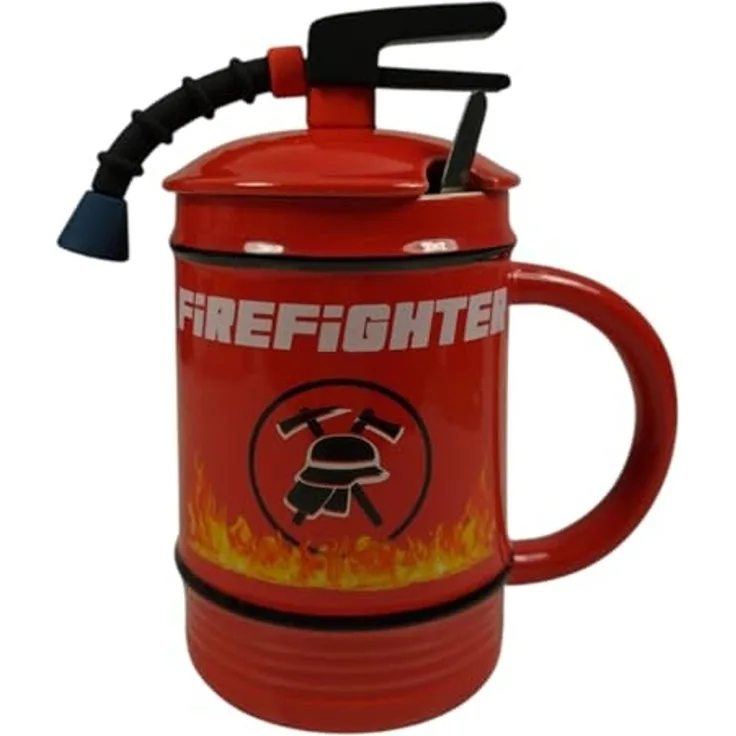 witzige Feuerlöscher - Tasse mit Löffel Feuerwehr Becher 450 ml