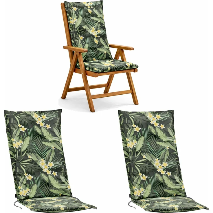 BURI 2x Auflagen Set Hochlehner für Gartenstühle 120x48x7cm Sesselauflagen Polster UV Lichtecht - Gartenstuhlauflagen Dschungel Muster Stuhlkissen mit Dicker Schaumstoff Füllung – Bild 1