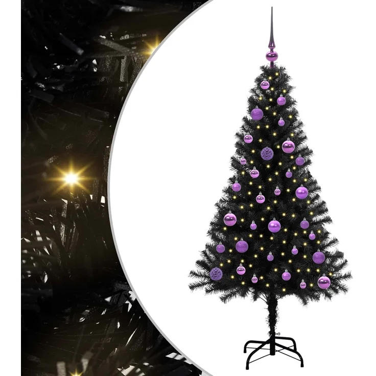 vidaXL Weihnachtsbaum mit LED-Beleuchtung Schwarz 150 cm PVC und Stahl 3396471 – Bild 2