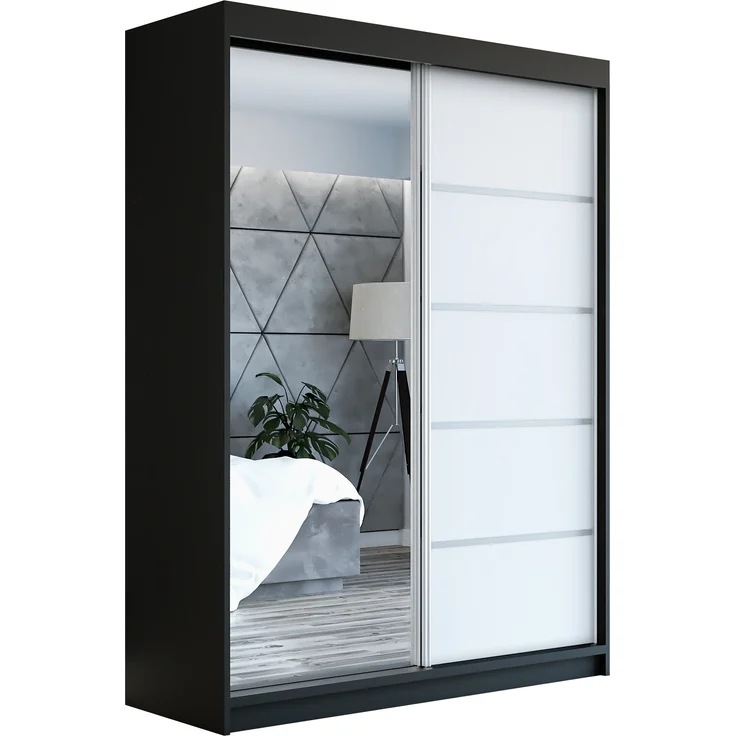 Schwebetürenschrank GAP 2-türig Schrank 180 cm (mit Spiegel) Farbe: Schwarz, weiß – Bild 1