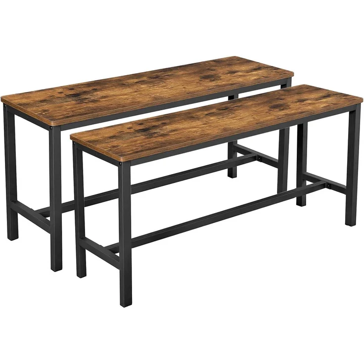 Vasagle Sitzbänke für Esszimmertisch, 2er Set, Küchenbänke, Esstischbänke, 108x32. 5x50 cm, Küche, Esszimmer, stabiles Eisengestell, Industrie-Design, Vintage, Dunkelbraun von Songmics KTB33X – Bild 1