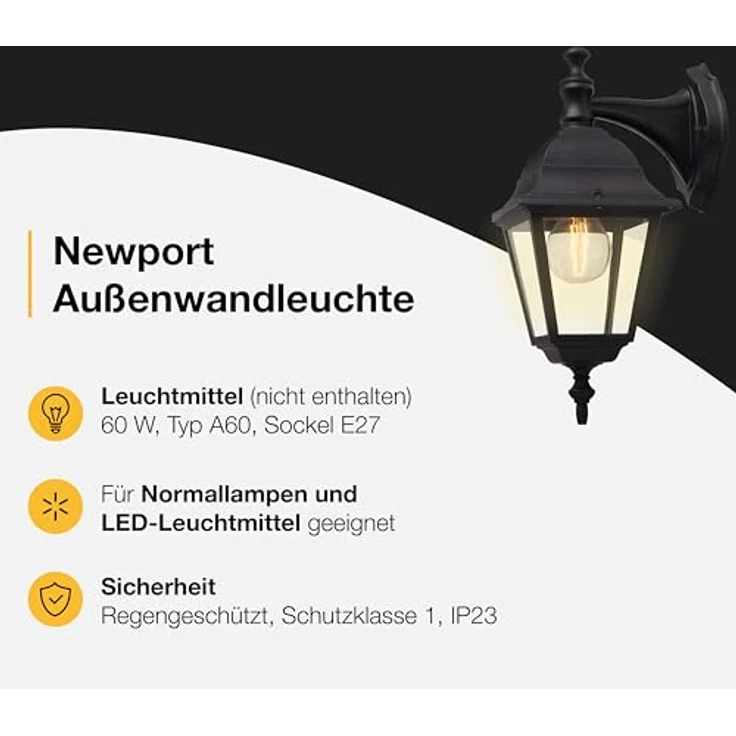Brilliant Newport hängende Außenwandleuchte schwarz – LED-Wandleuchte für draußen – E27 Sockel exkl. LED Leuchtmittel – wetterfeste Außenleuchte – Bild 3