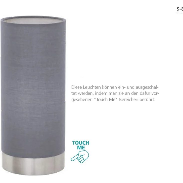 Eglo 95119 Tischleuchte Pasteri Textil grau E27 1X40W H:25,5cm Ø12cm mit Touchdimmer – Bild 3
