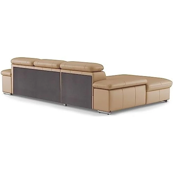 CAVADORE Echtleder-Schlafcouch Valerie mit XL-Longchair / Ecksofa mit Bettfunktion, Kopfteilverstellung + großem Longchair / 286 x 73 x 174 / Leder Beige – Bild 5