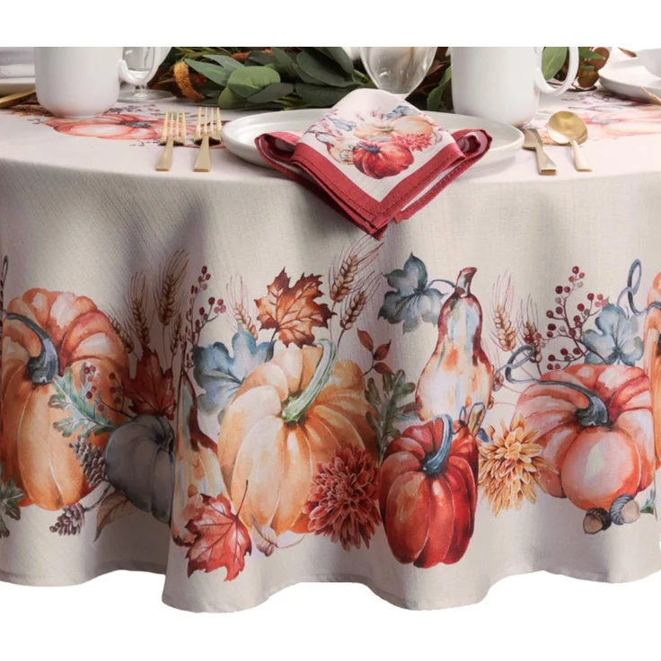 Elrene Home Fashions Tischdecke mit botanischer Ernte, Kürbis-Design, knitterfrei, 178 cm, rund