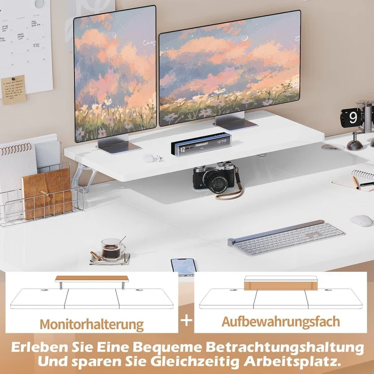 JUMMICO Höhenverstellbarer Schreibtisch mit Monitorständer, Elektrisch Schreibtisch Steh-Sitz, Standing Desk,160x70 cm, Weiß – Bild 7