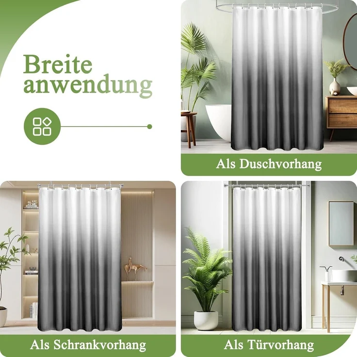 Duschvorhang 180x200cm Textil Grau Wasserdicht Waschbar Antischimmel – Bild 6