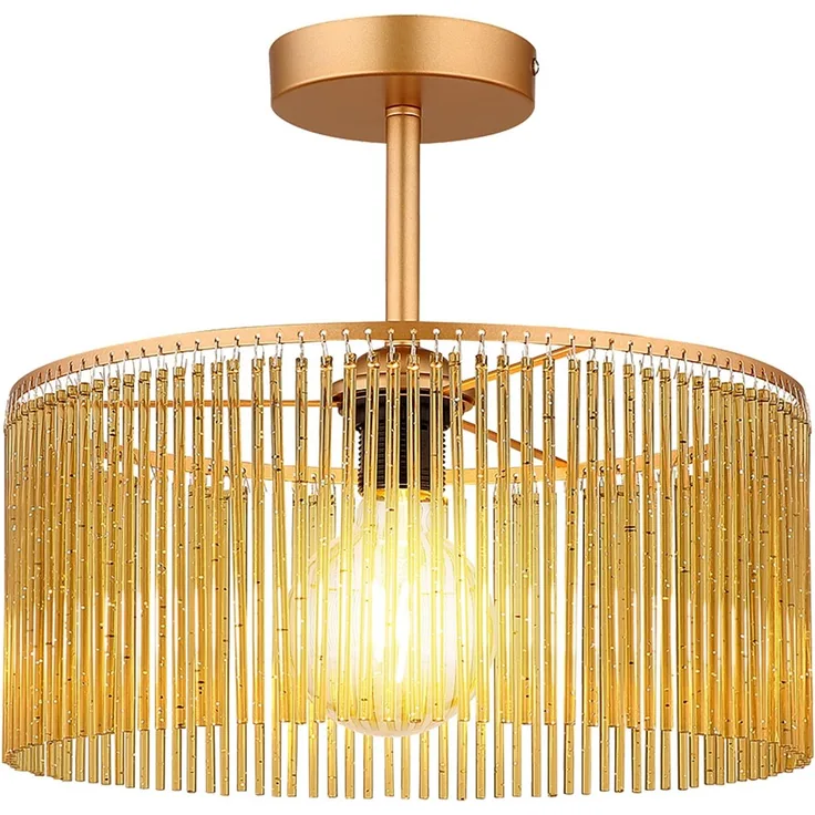 LED Deckenleuchte, goldfarben, Acrylstäbe amber, H 32 cm