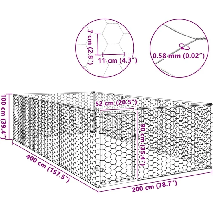 vidaXL Outdoor-Hundezwinger mit Tür 2 x 4 x 1 m Verzinkter Stahl 4105412 – Bild 8