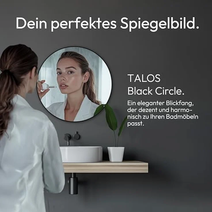 Talos Talos Black Circle Spiegel Ø 60 cm, runder Wandspiegel mit schwarzem Aluminiumrahmen, inkl. Montagematerial, für Badezimmer und Wohnräume – Bild 2