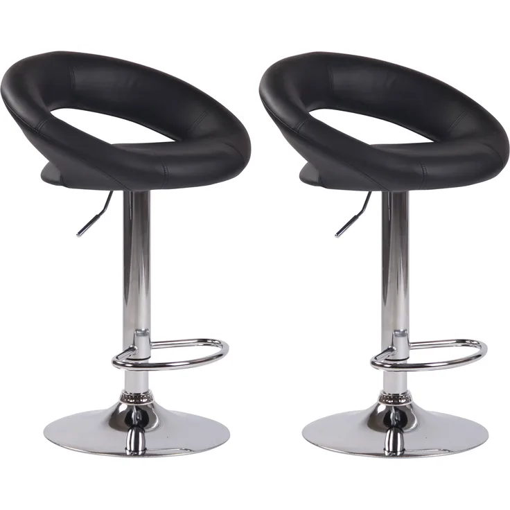 2er Set Barhocker MEKIM - Kunstleder Schwarz 53x47x80 cm Silber | Barstuhl Höhenverstellbar Mit Lehne Drehbar Tresenhocker Tresenstuhl Kneipenhocker