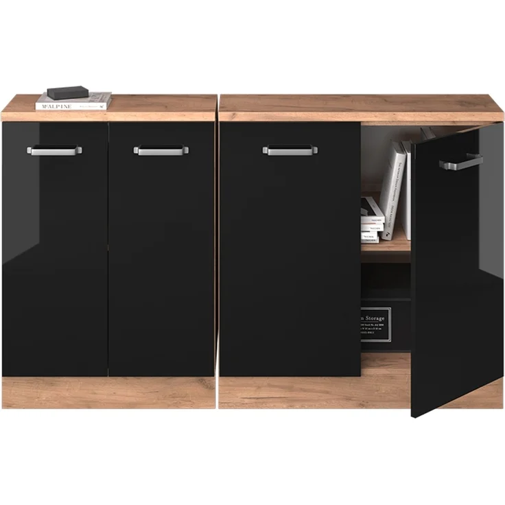 Küchenschrank für Dachschrägen R-Line Schwarz Hochglanz 140 cm 2er Set Schrankkorpuss 60 cm Tiefe Vicco – Bild 5