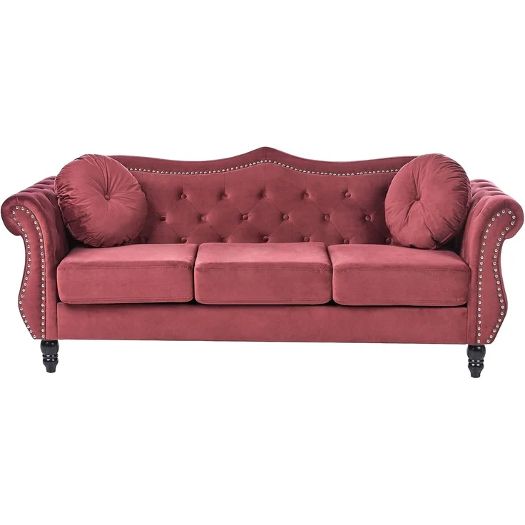 Sofa 3-Sitzer SKIEN Samtstoff Dunkelrot – Bild 1