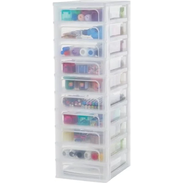 Iris Ohyama, Schubladenschrank, Schubladencontainer, 10 Schubladen mit 4 LFormat A4, durchsichtige Schubladen, Büro, Wohnzimmer - Organizer Chest OCH-2100 - Weiß – Bild 2