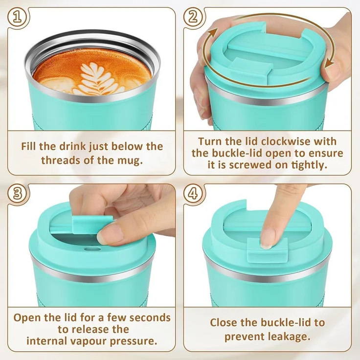 KETIEE Thermobecher to go 380ml - Türkis - Isolierbecher mit auslaufsicherem – Bild 7