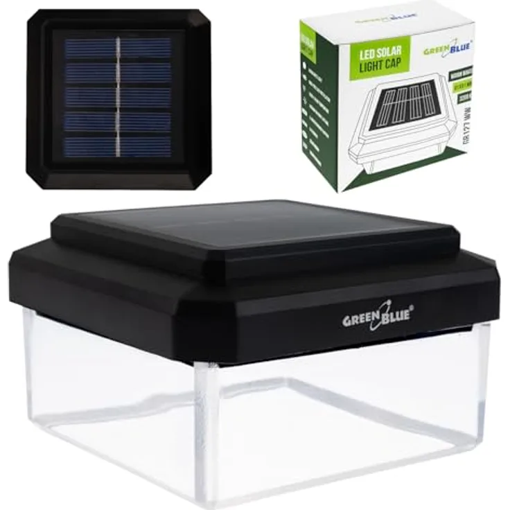 Green Blue LED-Solarleuchte GB127 WW für Pfosten, Warmweiß 3200K, Dämmerungssensor, kabellose Montage, 81 x 81 x 60 mm