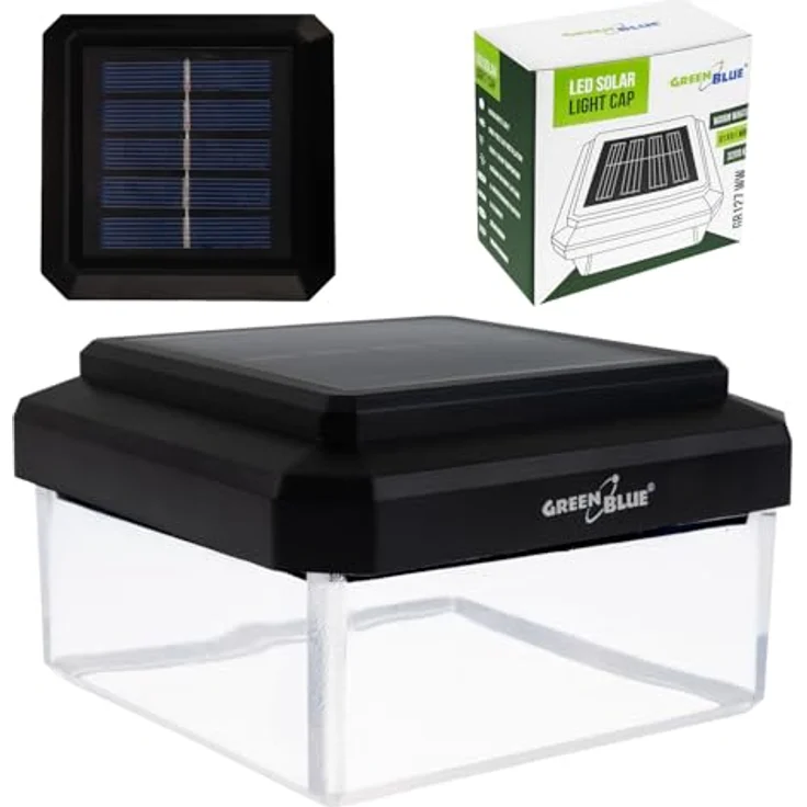 Green Blue LED-Solarleuchte GB127 WW für Pfosten, Warmweiß 3200K, Dämmerungssensor, kabellose Montage, 81 x 81 x 60 mm – Bild 1
