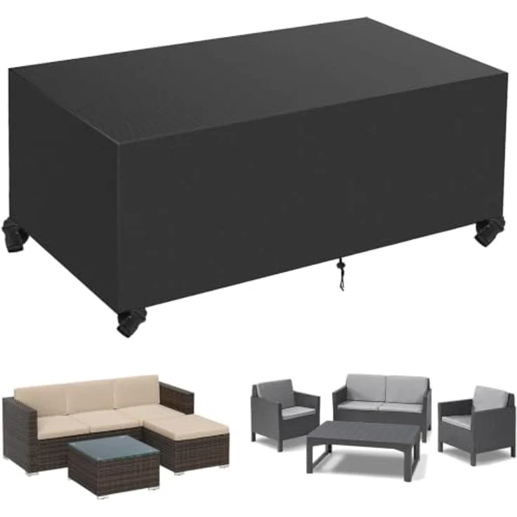 Aipwerer Abdeckung Gartenmöbel Wasserdicht, Abdeckplane für Gartenmöbel Winterfest, 420D Schutzhülle Abdeckhaube für Gartentisch Garten Möbel Tisch Rechteckig (Schwarz, 220*70*90cm) – Bild 1