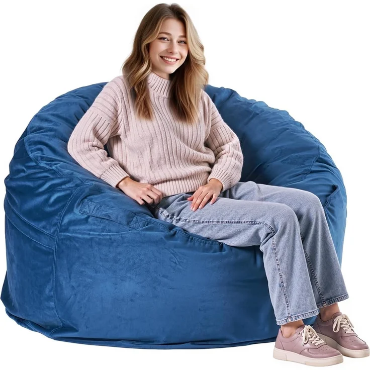 VEVOR runder Sitzsack Sitzkissen Bean Bag Erwachsene (1168 x 1168 x 635 mm) mit abnehmbarem & waschbarem Bezug, gefüllt mit niederländischem Samt & hochdichtem Schaumstoff, für Schlafzimmer Blau – Bild 1