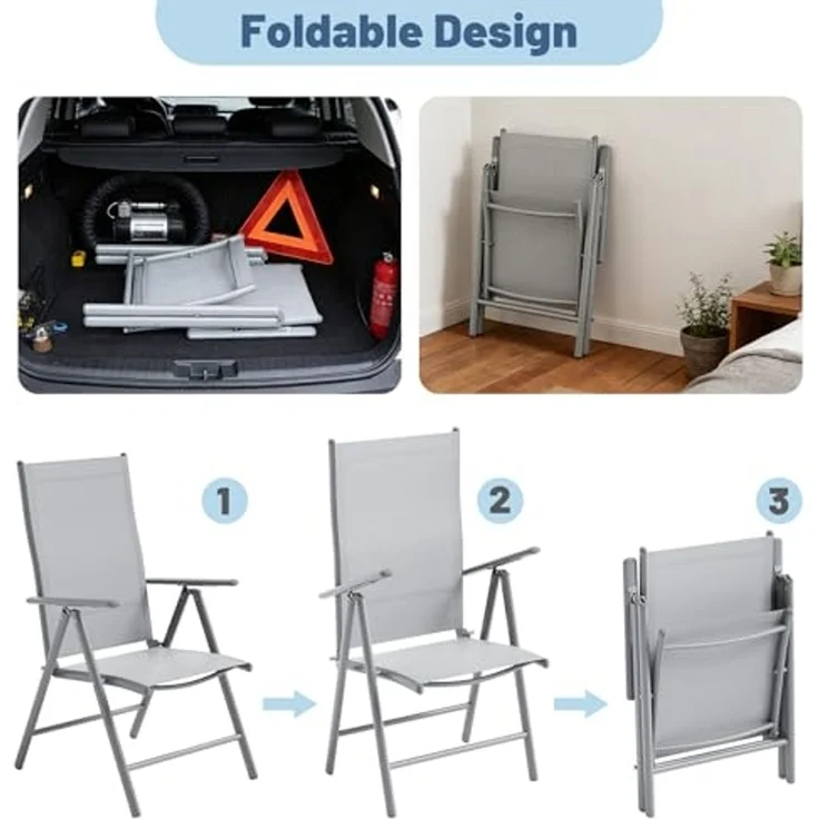 GarveeHome Gartenstühle 2er Set Aruba – Gartenstühle Klappbar mit robustem Metallgestell und hoher Belastbarkeit – Bequeme Klappstühle auch als Terrassenstühle oder Balkonstühle – Bild 5