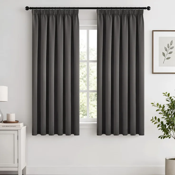 Woaboy Verdunkelungsvorhang Grau 2er Set mit Kräuselband Thermisch 101x160 cm
