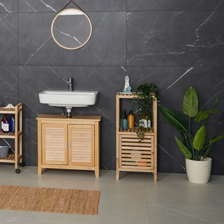 Relaxdays Badezimmerregal mit Tür und 2 Ablagen – Bild 2