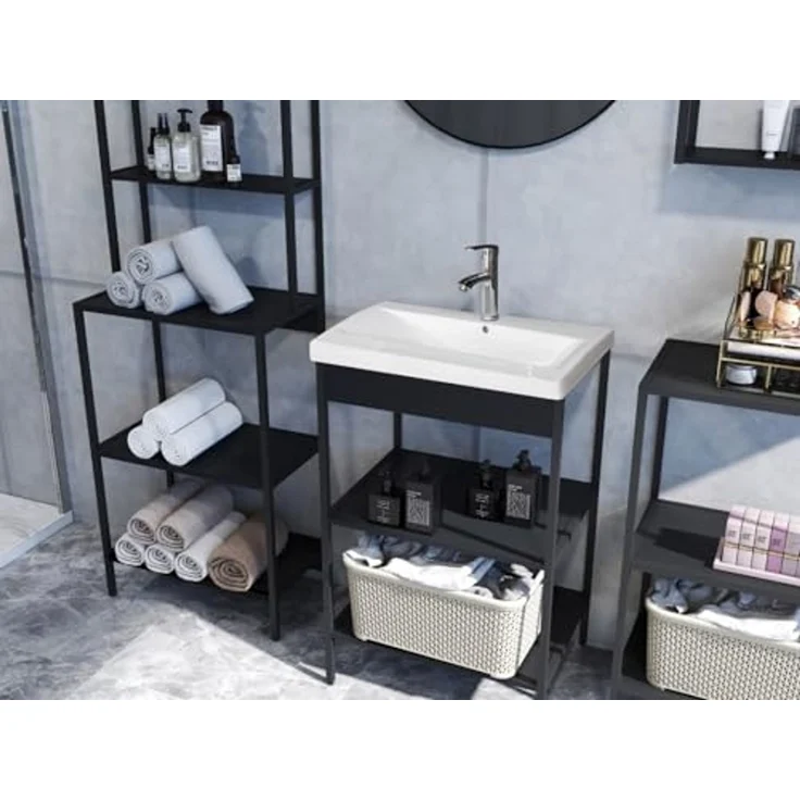 trendteam smart living - Lorin - Waschbeckenregal - Schwarz - Stilvolles Badregal mit 2 offenen Fächern - (BxHxT) 51 x 80 x 40 cm - praktische Aufbewahrung mit modernem Design – Bild 6