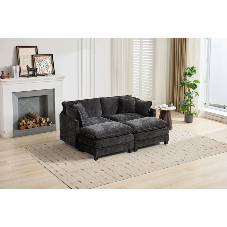 ZUBALIYA Sofa mit LED - Beleuchtung, mit Chenille - Bezug, mit Cordbezug, modular aufgebaut, aus Chenille, für Wohnzimmer und Apartments – Bild 11