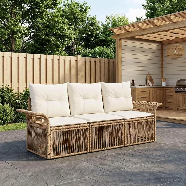 vidaXL Gartensofa-set 3 stk. 3-Sitzer Beige Poly-Rattan 3434748 – Bild 2
