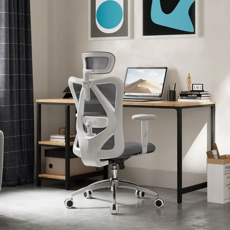 Sihoo Ergonomischer Stuhl M18, 130 x 74 cm, weißer Rahmen + graues Netzgewebe – Bild 13