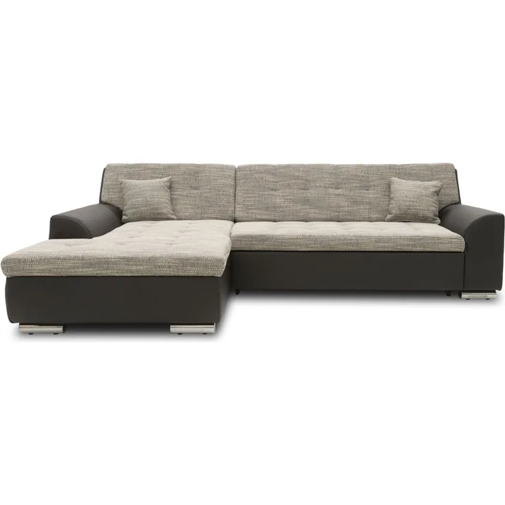 DOMO Collection Treviso, Ecksofa mit Schlaffunktion, Webstoff/Kunstleder weißgrau/schwarz, 178 x 240 cm