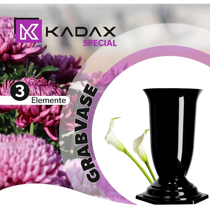 KADAX Vase Fläschchen für Friedhofsgrab Grabstein Schwarz 29cm – Bild 2