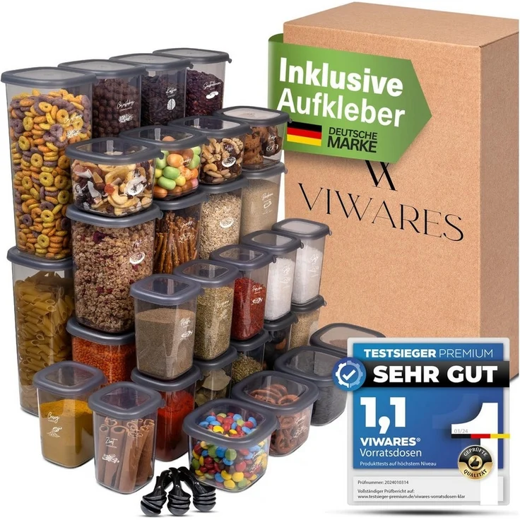 Viwares Vorratsdose Vorratsdosen Mix Eckig - SERIE PEGGY, Polypropylen, (Mix Eckig, 36-tlg, Set) – Bild 5