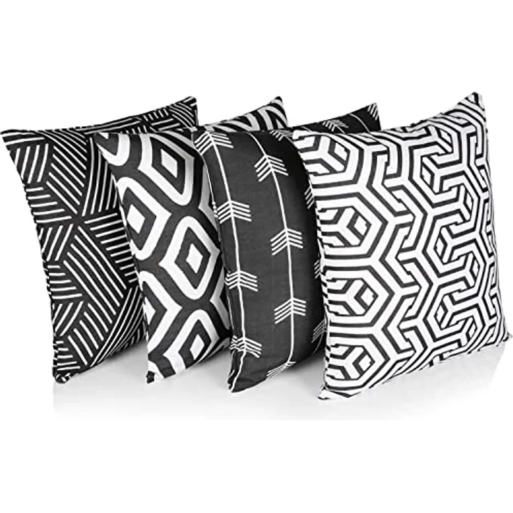 Penguin Home 4Er - Pack Dekorative Quadratische Kissen Aus Baumwolle, Luxuriöse, Stilvolle Für Wohnzimmer, Sofa, Schlafzimmer, Mit Unsichtbarem Reißverschluss, 45X45 cm (18"),Schwarz/Weiß - Mischen – Bild 2