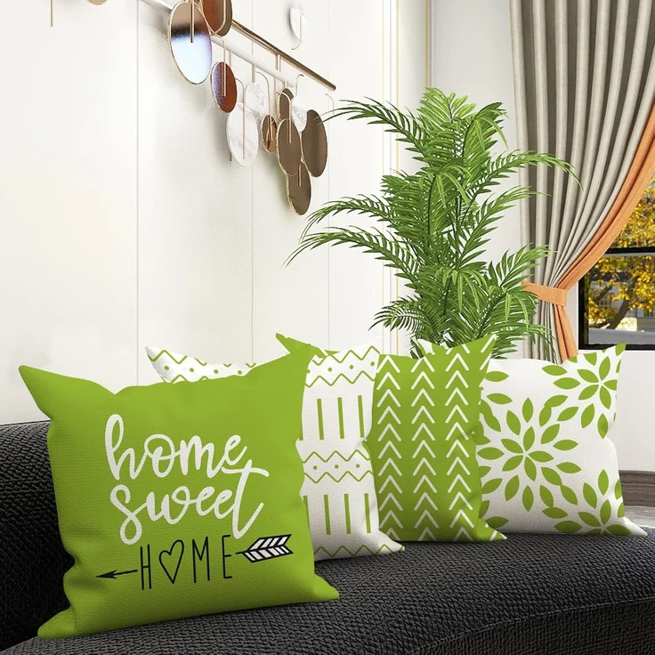 Kissenbezüge 45 × 45 cm 4er-Set Sage Green, Outdoor Leinen Kissenhüllen, Couch Bett Auto – Bild 2