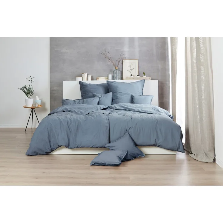 Hahn Renforce Bettwäsche 155x220 stonewashed denim blau 123061-365