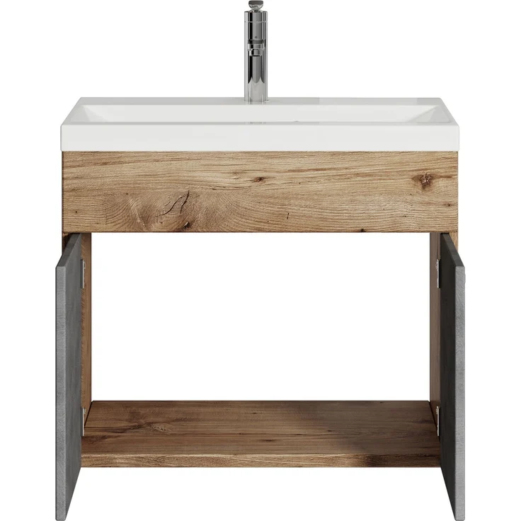 Badplaats Badmöbel Set mit Waschbecken und Unterschrank Montreal 01 60x35 cm Dunkel Grau mit Kastanien Eiche - Waschbeckenunterschrank mit Waschbecken – Bild 2
