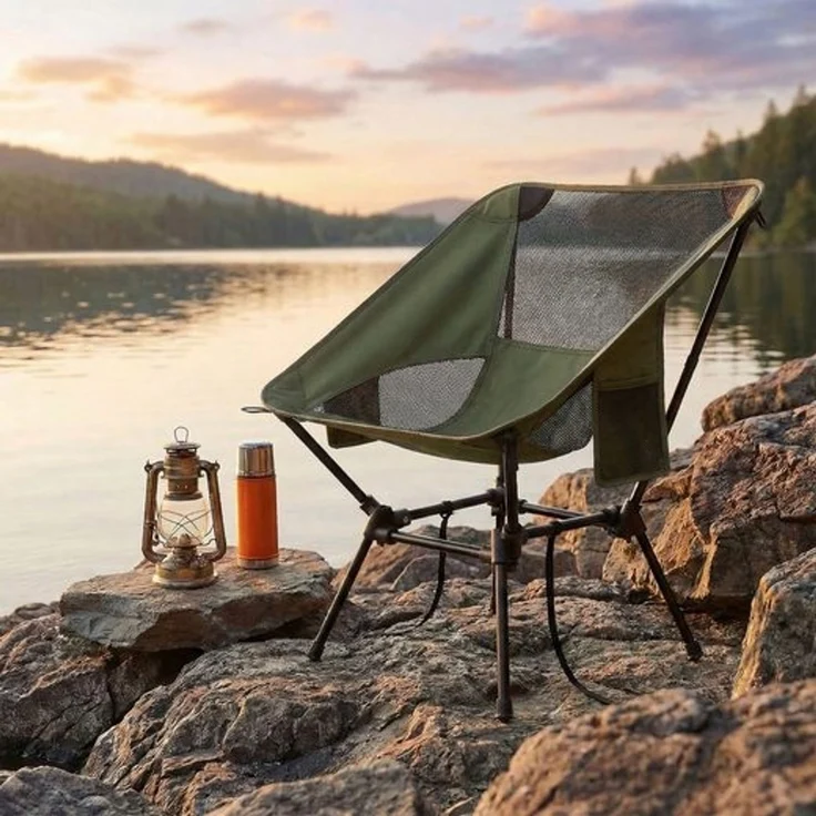 SONGMICS Faltbarer Outdoor Stuhl 2er Set, höhenverstellbarer Campingstuhl mit Stahlrahmen, 2 Seitentaschen, für Reisen, grün – Bild 2