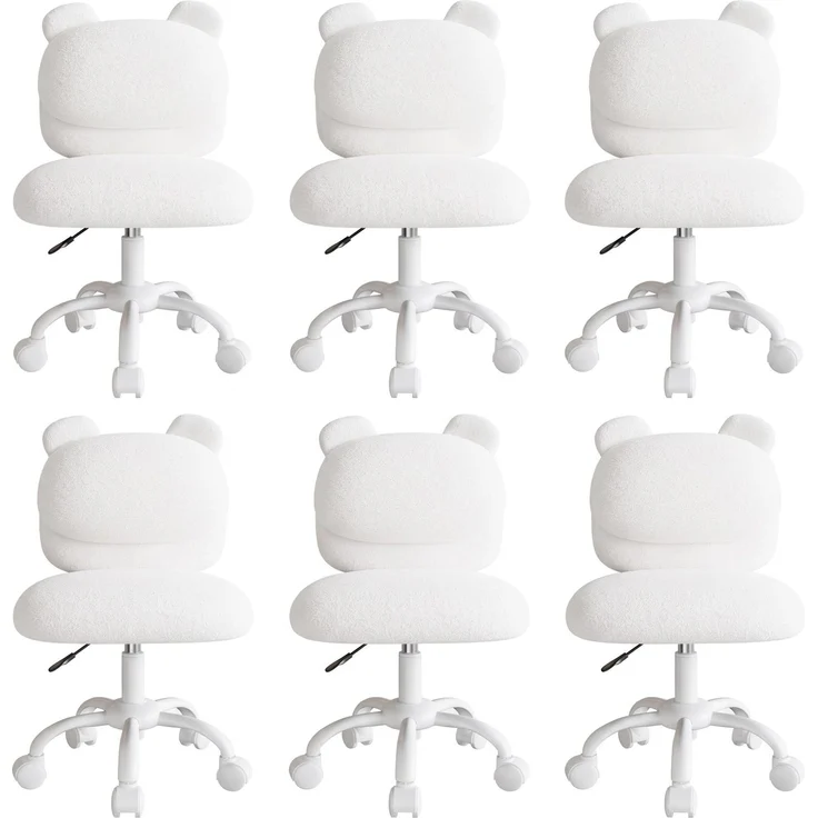Marsail Schminktisch Stuhl, Schreibtischstuhl aus Teddyfleece, Weiß | Armlehnenlos, Bären-Rückenlehne, breitere Sitzfläche, leichtgängige Rollen, höhenverstellbar, für Schlaf & Arbeitszimmer,6pcs