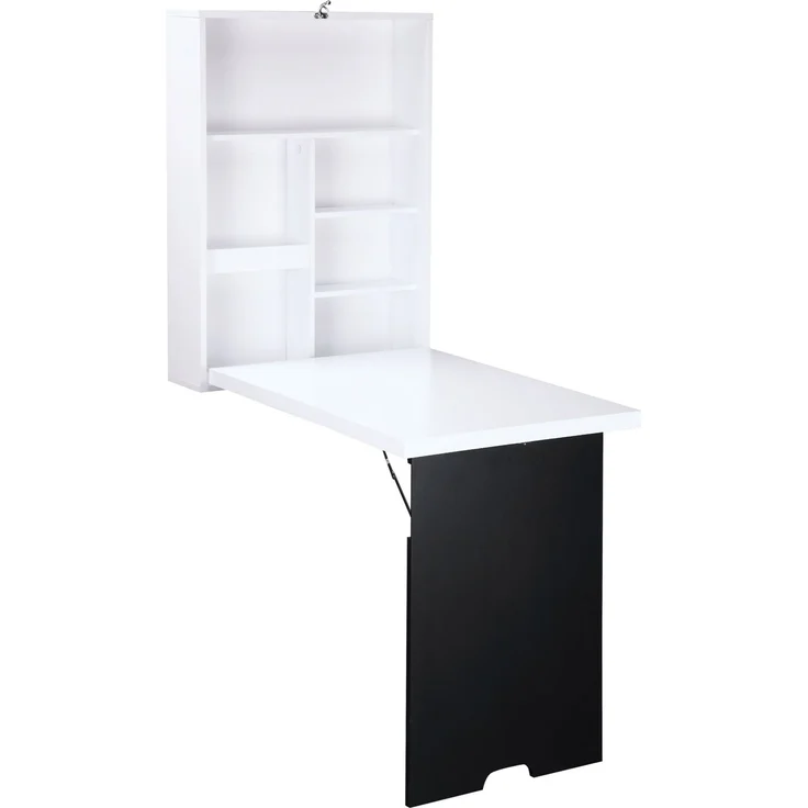 EINHOM Wandtisch Klappschreibtisch mit 5 Fächern, Tafel in Weiß und Schwarz, 60x94, 5x147 cm, Platzsparend für Home Office – Bild 1