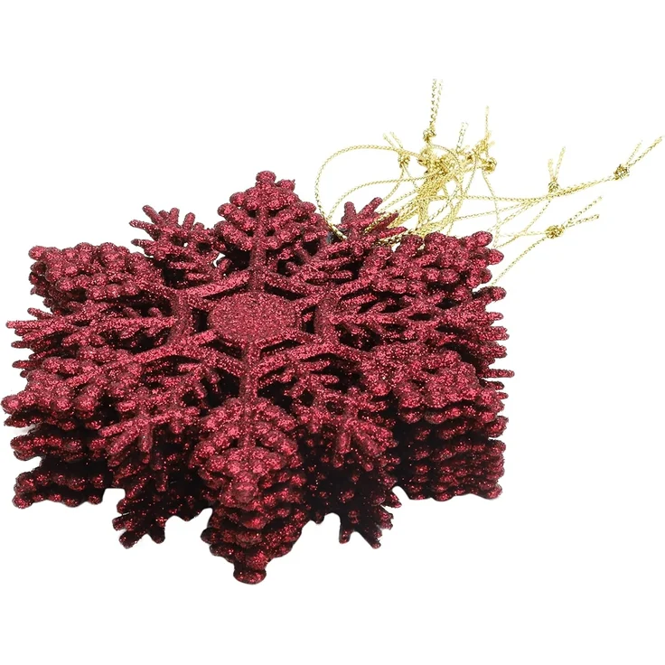 12 Stück - Weihnachtliche Schneeflockendekoration, glitzernde Schneeflockenornamente, Partydekoration (rot, 10 cm) – Bild 5