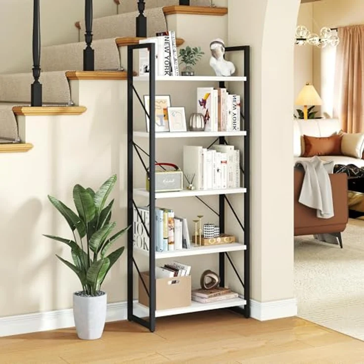 YITAHOME Bücherregal, Standregal mit 5 Ebenen, Hohes Lagerregal mit Metallrahmen, Industrielles Ausstellungsregal, Regaleinheiten, für Wohnzimmer, Schlafzimmer, Homeoffice, Küche, Weiß Regal – Bild 5