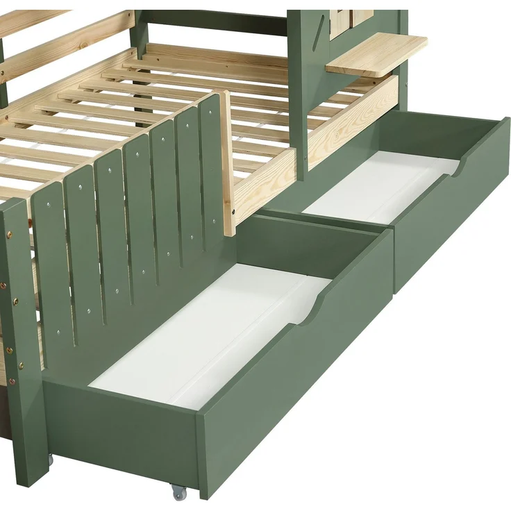 Hausbett mit Rausfallschutz, Lattenrost und Schubladen, 90x200 cm, Kinderbett, Kiefer, Einzelbett – Bild 10