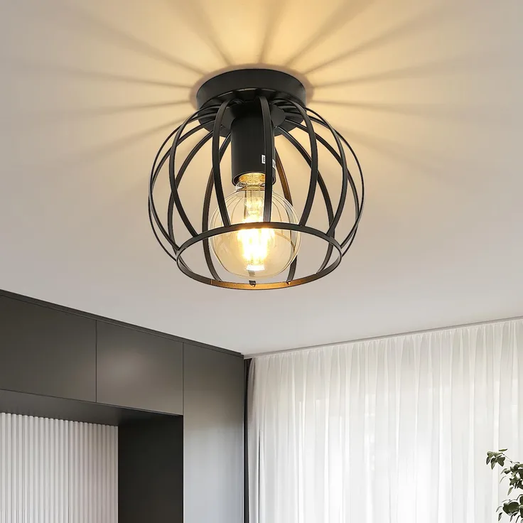 Comely Deckenleuchte Vintage, Industrial Kronleuchter Schwarz Metall in Käfigform, Retro Deckenlampe E27 Hängelampe Lampenschirm für Schlafzimmer, Wohnzimmer, Eingang, Balkon, Flur