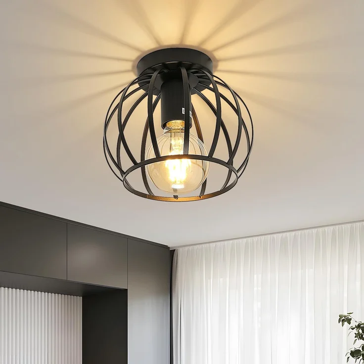Comely Deckenleuchte Vintage, Industrial Kronleuchter Schwarz Metall in Käfigform, Retro Deckenlampe E27 Hängelampe Lampenschirm für Schlafzimmer, Wohnzimmer, Eingang, Balkon, Flur