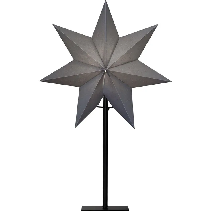 EGLO Tischlampe mit Weihnachtsstern, Dekostern beleuchtet aus Papier in Grau mit Standfuß aus Metall in Schwarz, 3D Fenster-Leuchtstern stehend mit Kabel, E14 Fassung