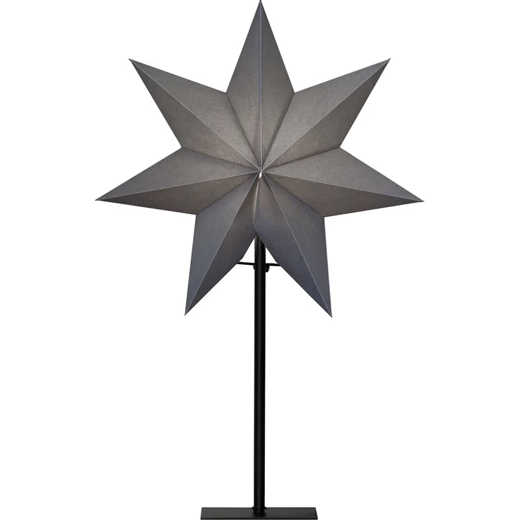EGLO Tischlampe mit Weihnachtsstern, Dekostern beleuchtet aus Papier in Grau mit Standfuß aus Metall in Schwarz, 3D Fenster-Leuchtstern stehend mit Kabel, E14 Fassung