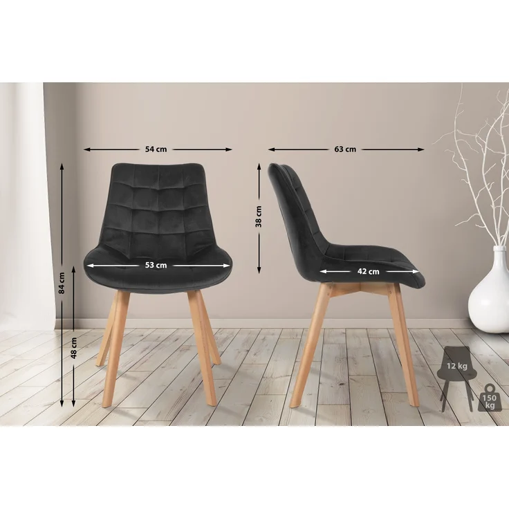 CLP 2er Set Esszimmerstühle Brook mit Samtbezug,schwarz – Bild 2
